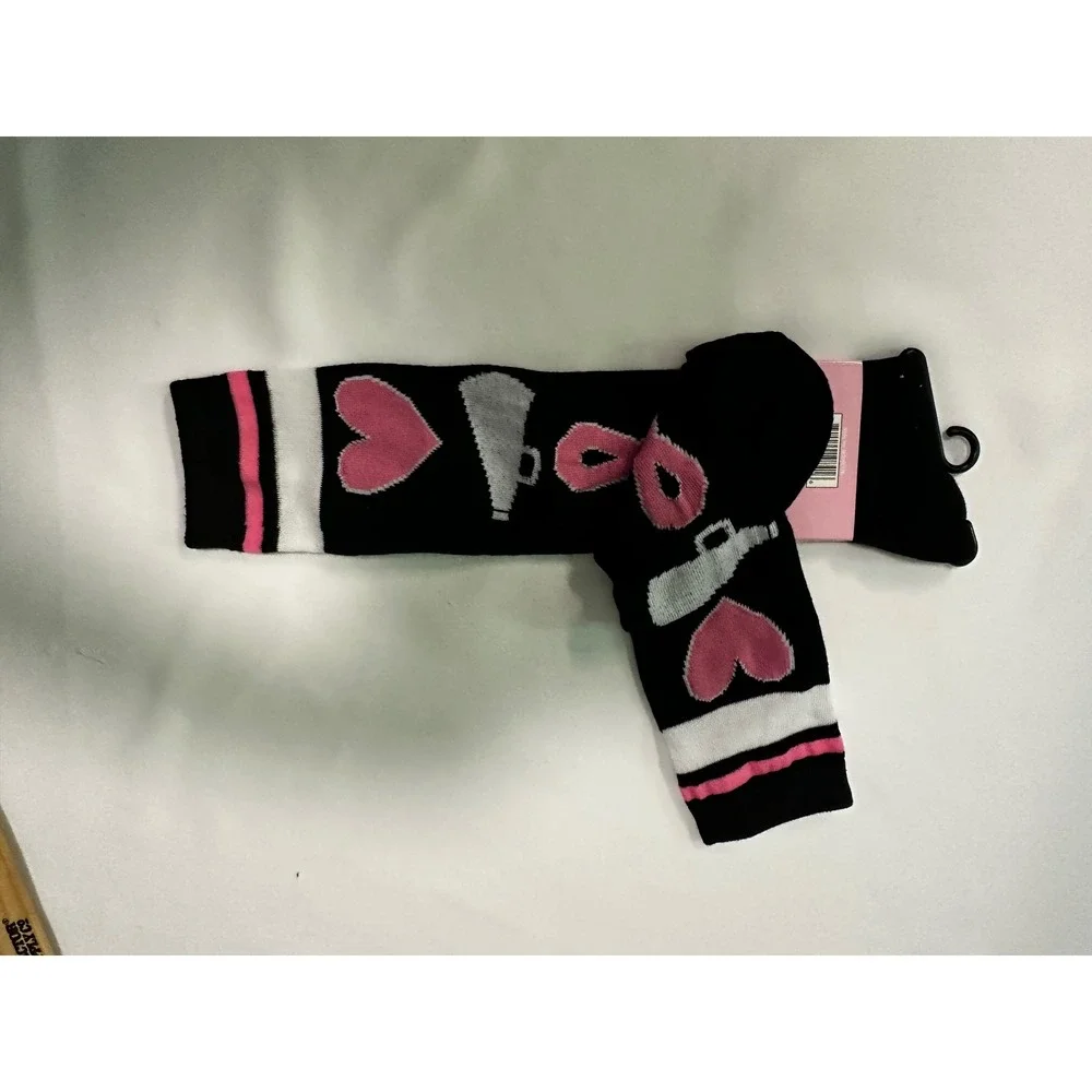 Breast Cancer Awareness Socks Cheerleader Heart Ribbon Black‎ Pink Size 9-11